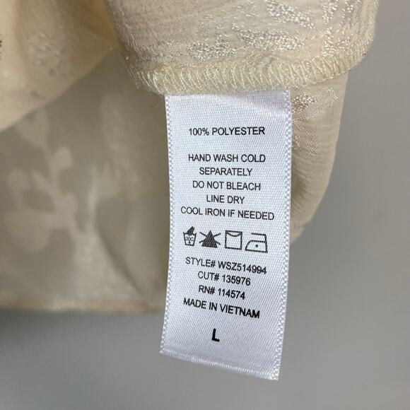 Pleione Cream Empire Waist Blouse V-Neck Ruffle Front Textured Floral Size L - Picture 8 of 10